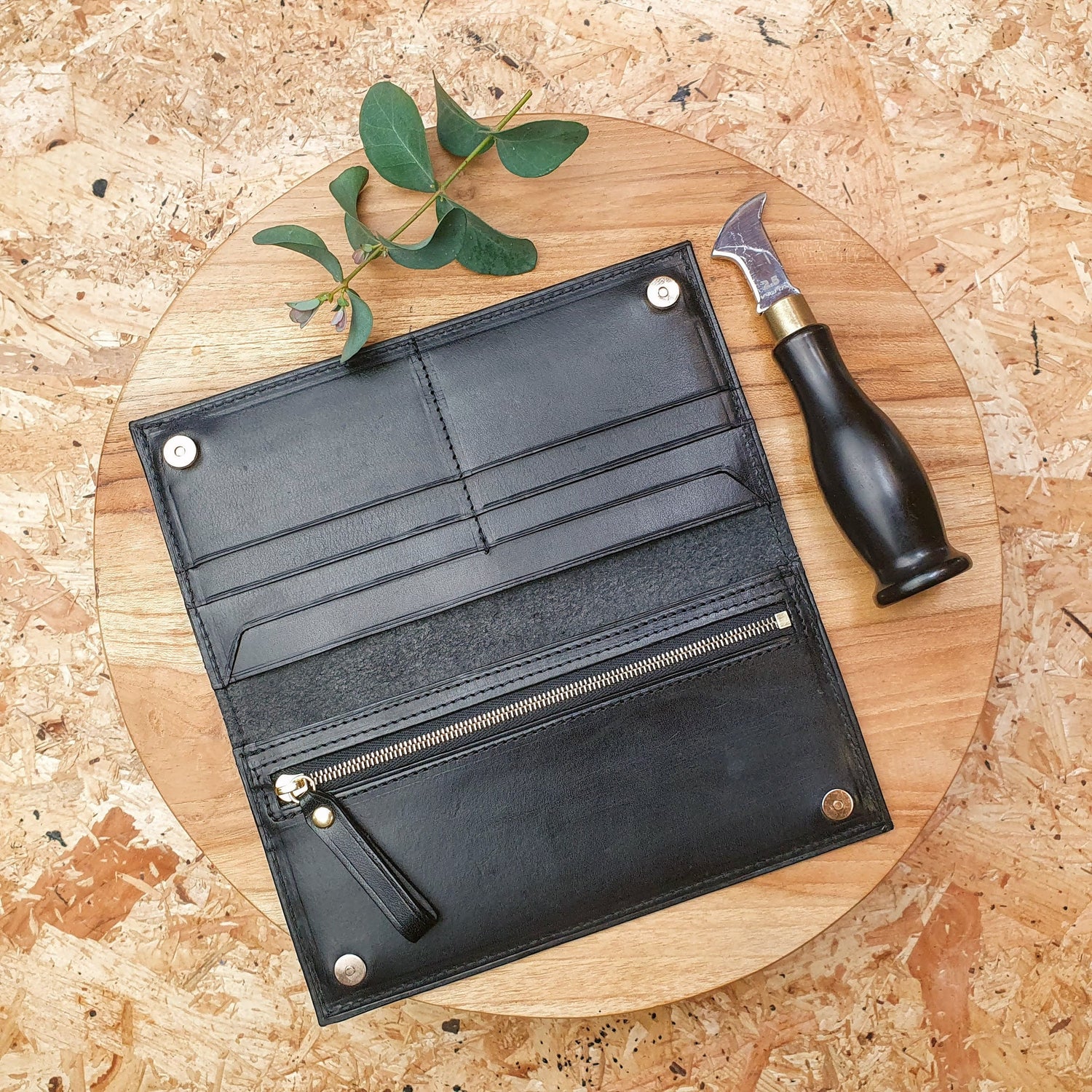 Hands of Tym Wallets & Money Clips 'Juniper' Bespoke Handmade Long Leather Purse with zip