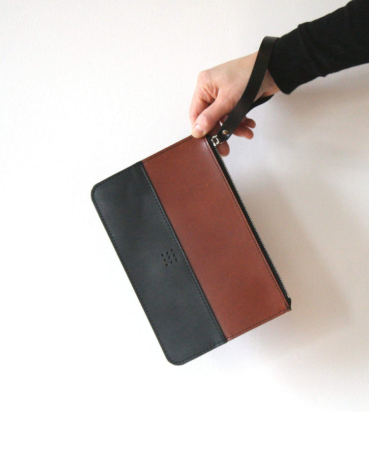 Hands of Tym Bag 'Birch' Bespoke Handmade Leather Zip Top Pouch / Clutch Bag