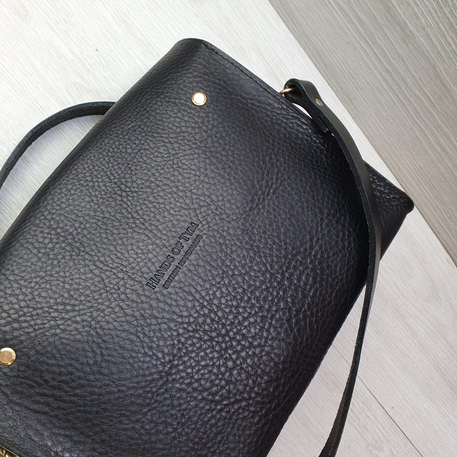 Hands of Tym Handbags 'Hickory Satchel' Bespoke Handmade Luxury Leather Cross Body Bag Black
