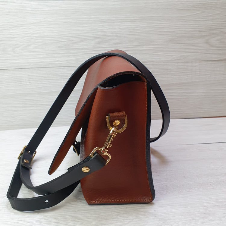 Hands of Tym Handbags 'Hickory Satchel' Bespoke Handmade Luxury Leather Cross Body Bag Tan Brown