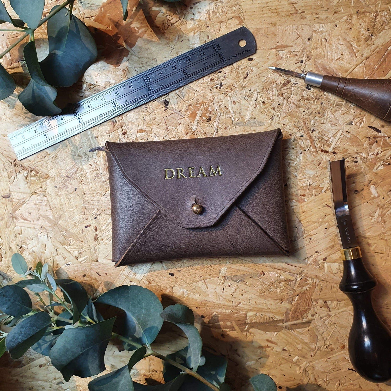 Hands of Tym Mink Grey / Gold stud 'Holly' Bespoke Handmade Custom Leather Purse