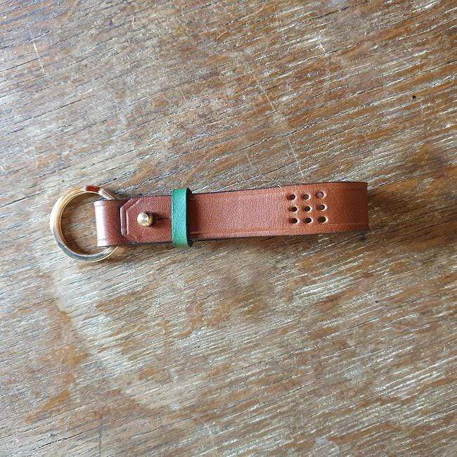 Hands of Tym SLG Tan / Green / Gold 'Sycamore' The Bespoke Handmade Leather Key Ring