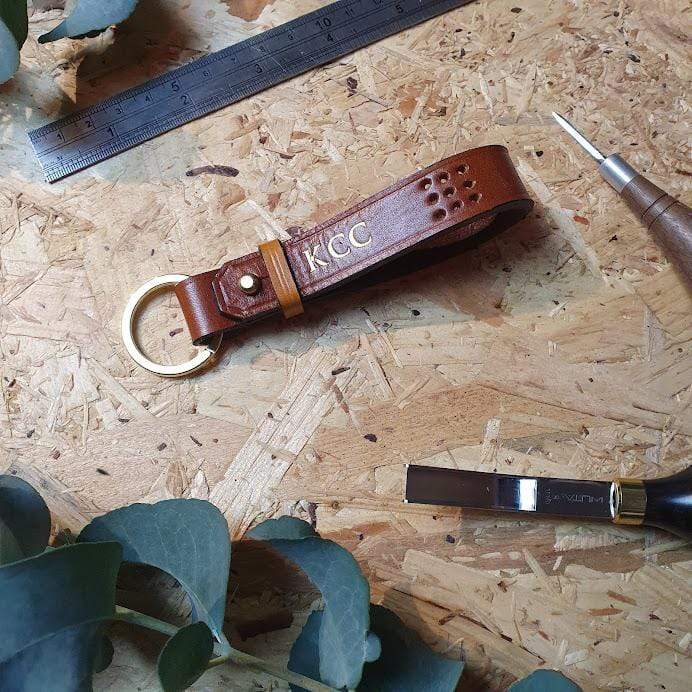 Hands of Tym SLG Tan / Yellow / Gold 'Sycamore' The Bespoke Handmade Leather Key Ring