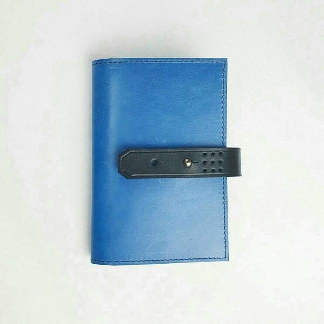 Hands of Tym stationery Cobalt Blue / Black with Gold stud / Ruled 'Laurel' The Bespoke Handmade Luxury Leather Notebook / Diary A6