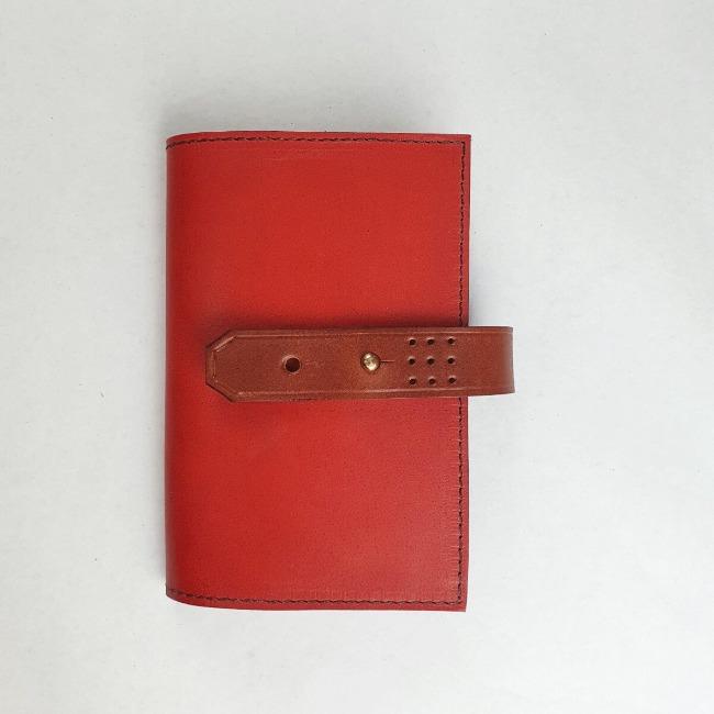 Hands of Tym stationery Flame Red / Tan with Gold stud / Ruled 'Laurel' The Bespoke Handmade Luxury Leather Notebook / Diary A6
