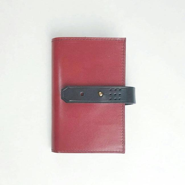 Hands of Tym stationery Raspberry Pink / Black with Gold stud / Ruled 'Laurel' The Bespoke Handmade Luxury Leather Notebook / Diary A6