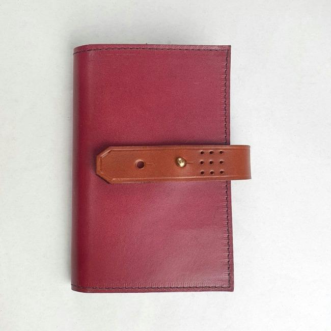 Hands of Tym stationery Raspberry Pink / Tan with Gold stud / Ruled 'Laurel' The Bespoke Handmade Luxury Leather Notebook / Diary A6